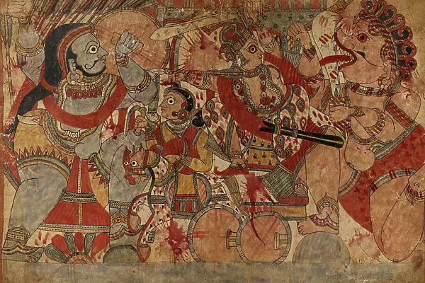Fight with Ghatotkacha, Scene From the Story of Babhruvahana... c1850. Creator: Unknown