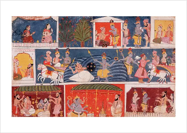 Krishna Receives the Sacred Thread and Returns his Preceptor Sandipani's Son... c1640. Creator: Unknown