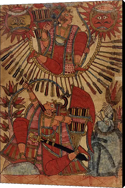 Vrishaketu Shoots Babhruvahana into the Air on a Circle of Arrows (recto)... c1850. Creator: Unknown