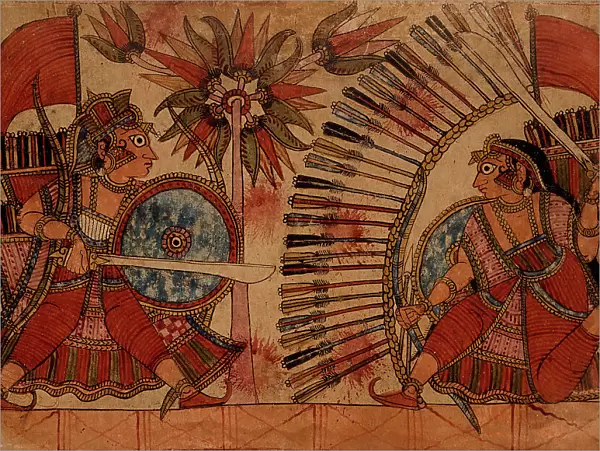 Babhruvahana Resumes his Fight with Vrishaketu (verso)... c1850. Creator: Unknown