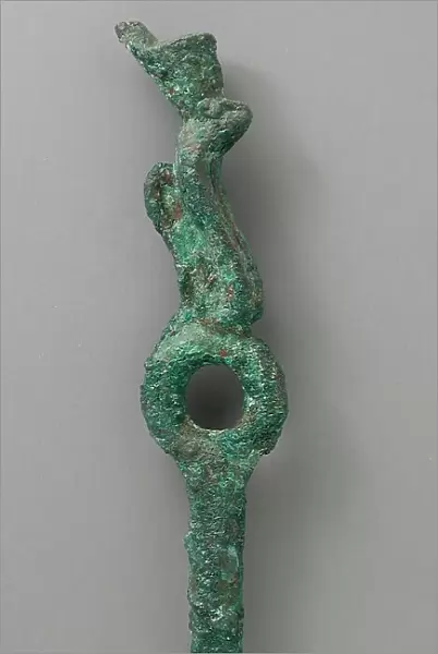 Bronze Ringed Element with Crowned Uraeus Figure, Late Period-Ptolemaic Period (711-30 BCE). Creator: Unknown