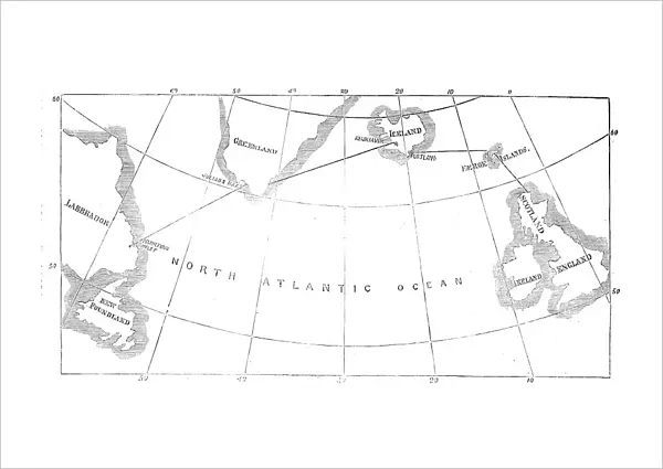 Proposed route of the North Atlantic Telegraph, 1860. Creator: Unknown