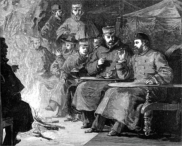 The Prince and his Comrades: Camp-Fire after Dinner in the Terai, 1876. Creator: Unknown