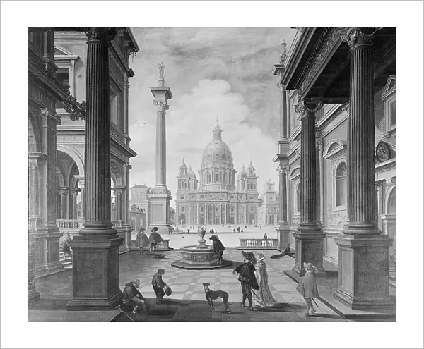 Square in front of a Renaissance Church (Saint Peter's Basilica, Rome), 1623. Creators: Bartholomeus van Bassen, Esaias van de Velde