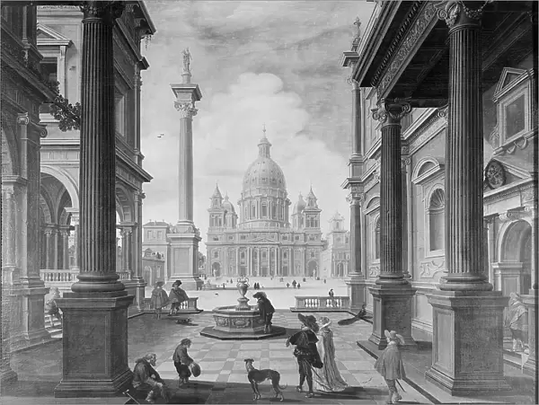 Square in front of a Renaissance Church (Saint Peter's Basilica, Rome), 1623. Creators: Bartholomeus van Bassen, Esaias van de Velde