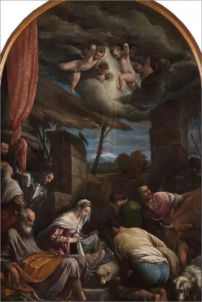 The Adoration of the Shepherds with Saints Victor and Corona, 1568. Creator: Bassano, Jacopo, il vecchio (around 1510-1592)