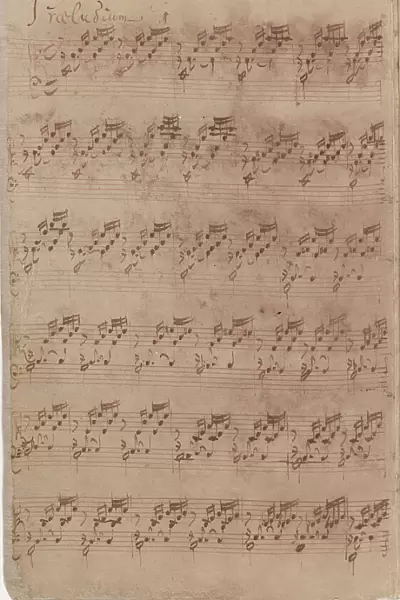 Autograph manuscript of the first page of the Prelude No. 1 from the first part of the Well... 1722 Creator: Bach, Johann Sebastian (1685-1750)