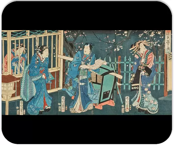 Genji sakura no nigiwai hi (The Expulsion of the Genji Cherry Blossoms), 1866. Creator: Kunichika, Toyohara (1835-1900)