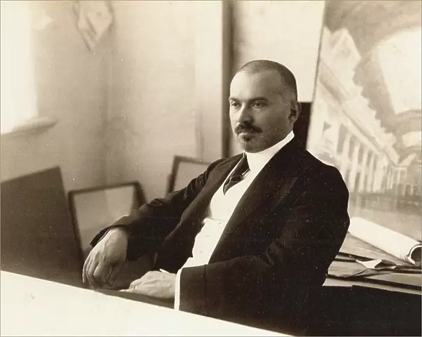 Alexei Viktorovich Shchusev (1873-1949) in the studio at the Kazan train station, 1914. Creator: Unknown photographer