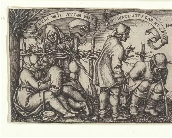 The farmers behind the hedge, from the episode 'The Farmers Festival or The Twelve... 1546-1547. Creator: Beham, Hans Sebald (1500-1550). The farmers behind the hedge, from the episode 'The Farmers Festival or The Twelve... 1546-1547