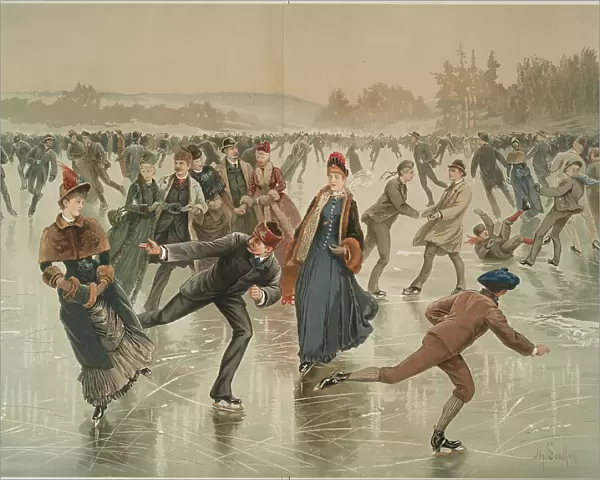 Ice skating, c.1880. Creator: Sandham, Henry (1842-1910)