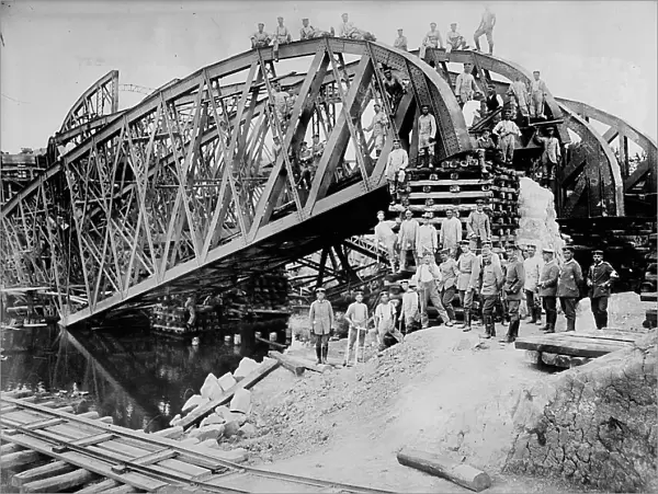 Germans rebuild bridge at Lemberg, between 1914 and c1915. Creator: Bain News Service