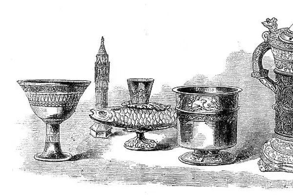 The Loan Collection, South-Kensington: Cups, tankard, casket, salt, 1862. Creator: Unknown