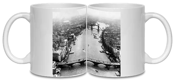 Aerial view of London showing the Pool of London and Tower Bridge