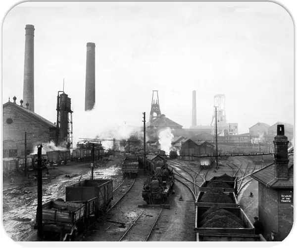 Trains transporting coal at Houghton Main Colliery in 1930