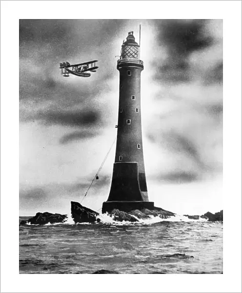 Eddystone lighthouse, with plane flying past