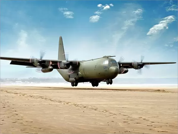 C-130 Mk3 Hercules Transport Aircraft landing at Saunton Sands air strip