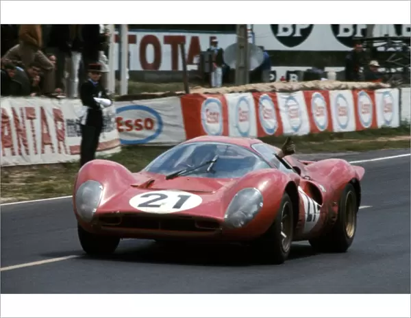 Le Mans 24 Hours Race: Ludocivo Scarfiotti with Mike Parkes Ferrari 330 P4 Coupe finished the race in second position