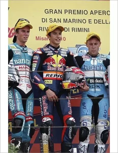 MotoGP. 125cc podium and results:. 1st Marc Marquez (ESP), Derbi, centre.