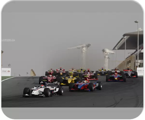 2008 GP2 Asia Series Friday Race: Romain Grosjean leads at the start. Action