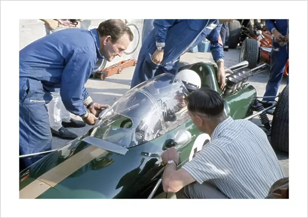 1967 Italian Grand Prix: Jack Brabham with an experimental all-enclosing windscreen in practice