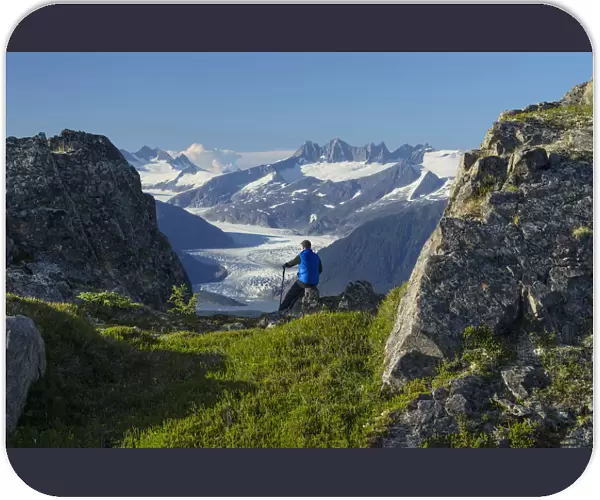 Mendenhall Glacier And The Surrounding Mountains Provide A View For Hiker On Douglas Island In Tongass National Forest, Juneau, Alaska
