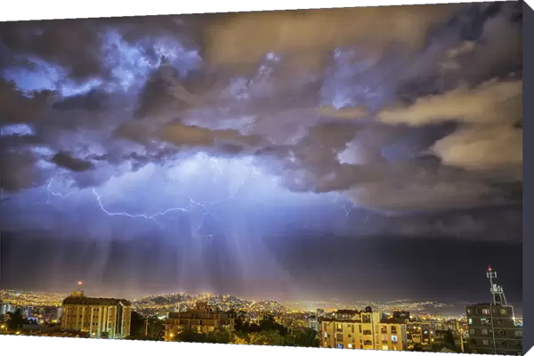 Lightning Lights Up The Night Skies Above The City Of Cochabamba; Cochabamba, Bolivia