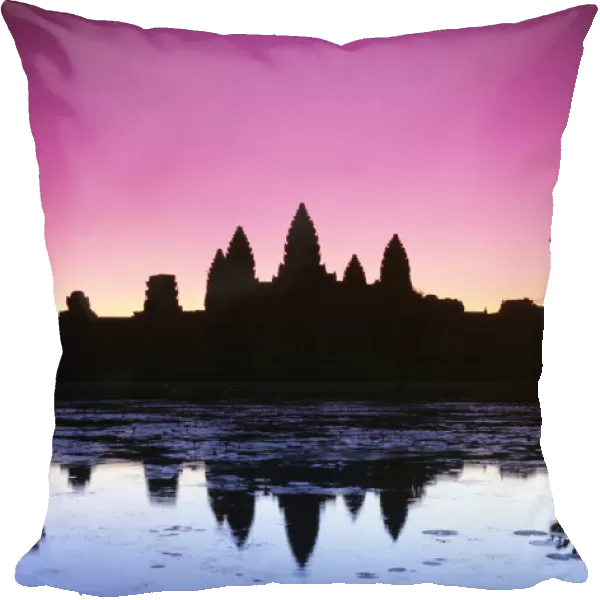 Cambodia, Angkor Wat, Silhouette Of Temple At Sunrise