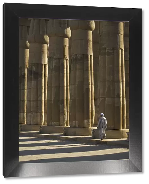 Temple Guard Walking Past Columns In Court Of Amenophis Iii
