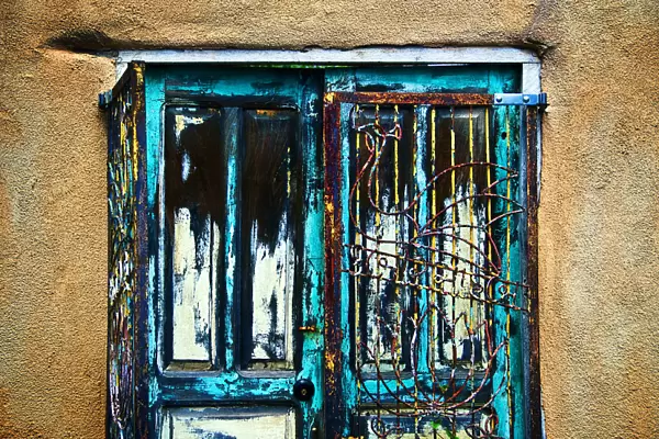 Santa Fe Doors, New Mexico, Details Of Colorful Door And Iron Gate