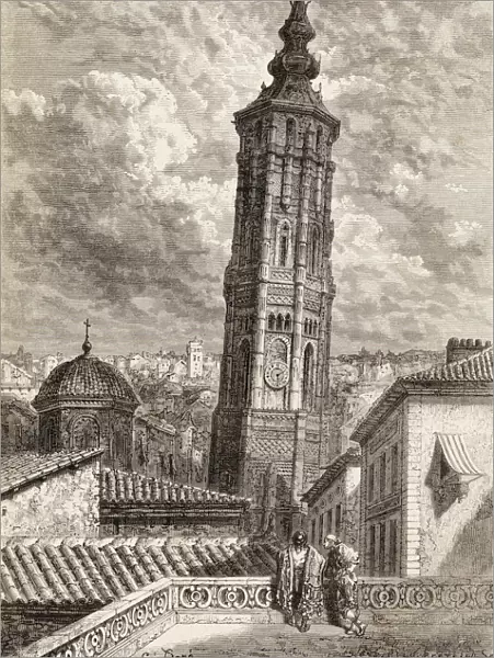 La Torre Nueva Or Inclinada In Zaragoza, Spain In The 19Th Century. Built In The 16Th Century, The Tower Was Demolished In 1892 As It Was Considered Unsafe. From El Mundo En La Mano, Published 1878