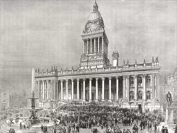 An Open Air Band Performance In Front Of Leeds Town Hall, Yorkshire, England In The 19th Century. From Cities Of The World, Published C. 1893