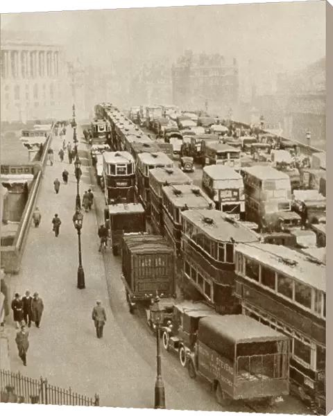 Traffic Jam On Blackfriars Bridge, London, England In The 1930 s. From The Story Of 25 Eventful Years In Pictures Published 1935