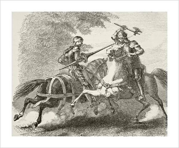 Mounted Clash Between Robert The Bruce And Sir Henry De Bohun During Battle Of Bannockburn June 13, 1314 From The National And Domestic History Of England By William Aubrey Published London Circa 1890