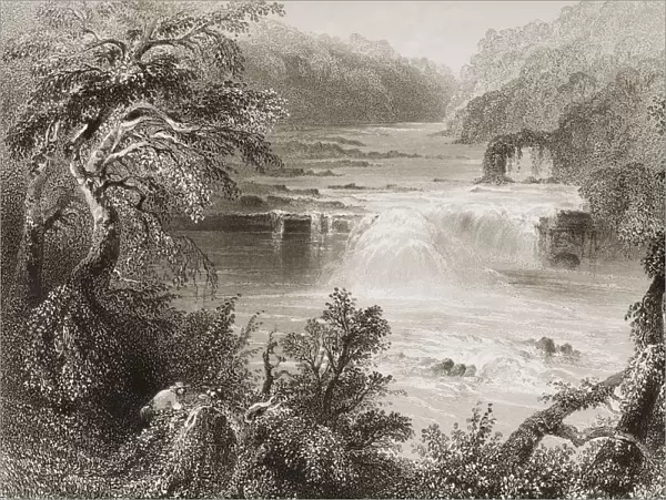 Salmon Leap At Leixlip, County Kildare, Ireland. Drawn By W. H. Bartlett, Engraved By G. K. Richardson. From 'The Scenery And Antiquities Of Ireland'By N. P. Willis And J. Stirling Coyne. Illustrated From Drawings By W. H. Bartlett. Published London C. 1841
