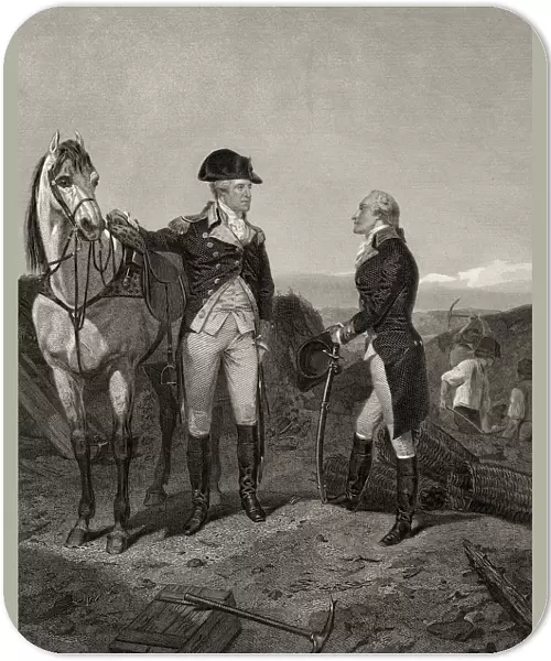 First Meeting Of George Washington 1732 To 1799 With Alexander Hamilton 1755 Or 1757 To 1804 After Alonzo Chappel From Life And Times Of Washington Volume 1 Published 1857