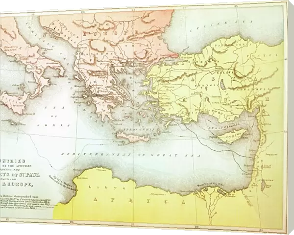 Countries Travelled By The Apostles And Showing The Journeys Of St Paul Between Asia And Europe. From The Holy Bible Published By William Collins, Sons, & Company In 1869