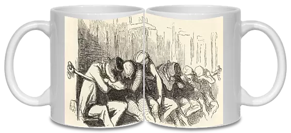 A Night Shelter For The Poor And Homeless, Provided By The Salvation Army In The 19th Century, Aka 'two Penny Hangover'. The Client Was Charged Two Pennies And Was Allowed To Sleep By Leaning On Or Hanging Over A Rope Placed In Front Of A Bench, But Not Allowed To Lie Down Flat On His Back. The Rope Was Cut At Daybreak In Order To Encourage The Clients To Wake Up Early And Leave. From Illustrierte Sittengeschichte Vom Mittelalter Bis Zur Gegenwart By Eduard Fuchs, Published 1909