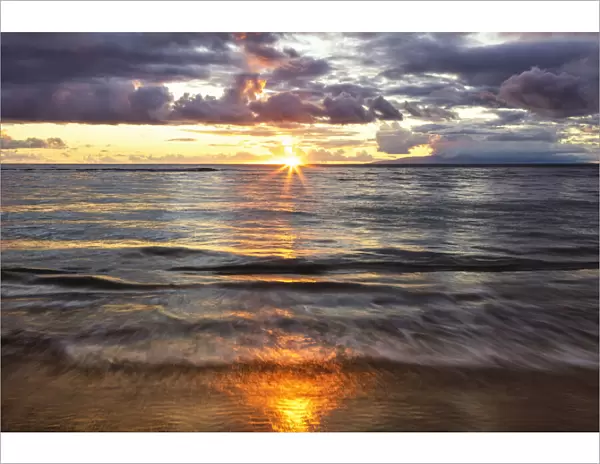Beach sunset with soft water, Maui, Hawaii, USA