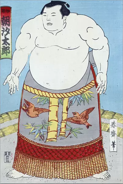 The Sumo wrestler Asashio Taro, colour woodcut of a print