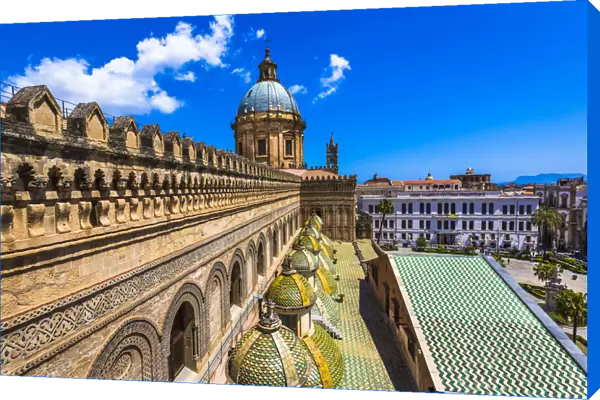 Rooftop of the Palermo Cathedral with domes in the historic city of Palermo in Sicily, Italy