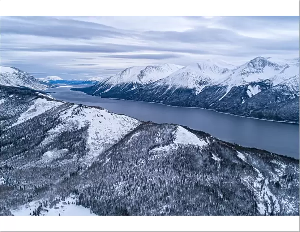 Aerial view of Tutshi Lake in winter, Yukon, Canada