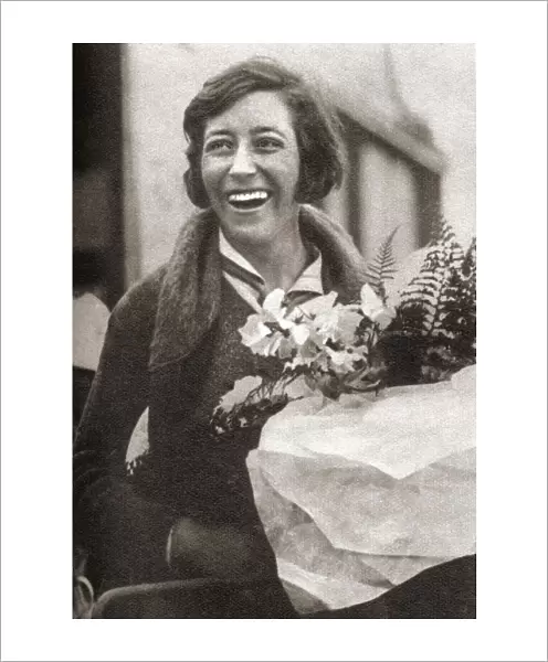 Amy Johnson CBE, 1903 - 1941. Pioneering English aviator, the first female pilot to fly alone from Britain to Australia. From These Tremendous Years, published 1938