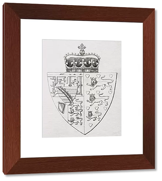 Arms of the Princess of Wales, Impaled by the Prince of Wales. Impalement or marshalling is a combination of two coats of arms side by side in one divided heraldic shield to denote a union, most often that of a husband and wife, in this case the Prince and Princess of Wales. From The National Encyclopaedia: A Dictionary of Universal Knowledge, published c. 1890; Illustration