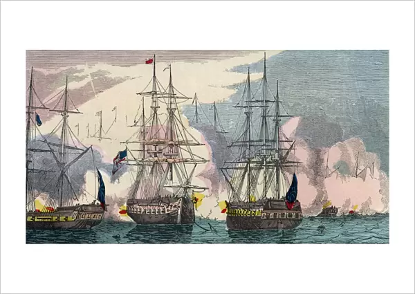 The Battle of Plattsburgh, aka the Battle of Lake Champlain - Macdonoughs victory, 6-11 September 1814. From An Illuminated History of North America, from the earliest period to the present time, published 1860