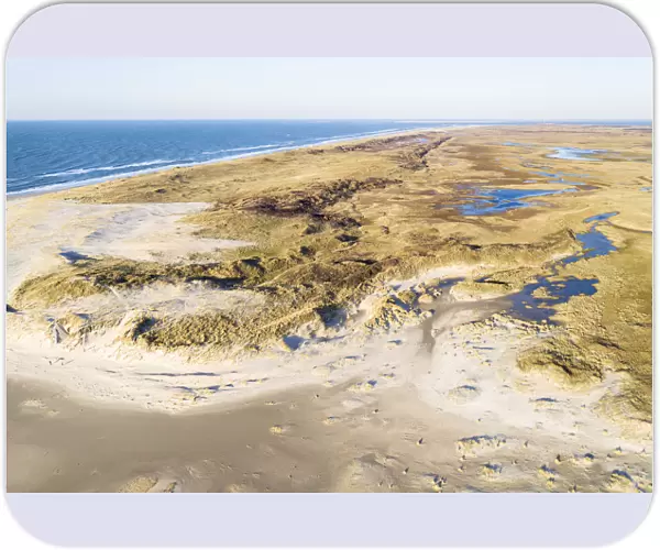 Aerial view of the Slufter Valley and dunes along the North Sea, Texel, Noord-Holland