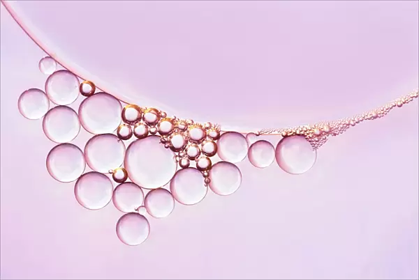 Necklace of water drops against a pink background