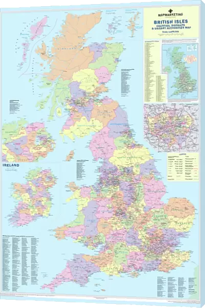 British Isles Counties, Districts and Unitary Authorities Map