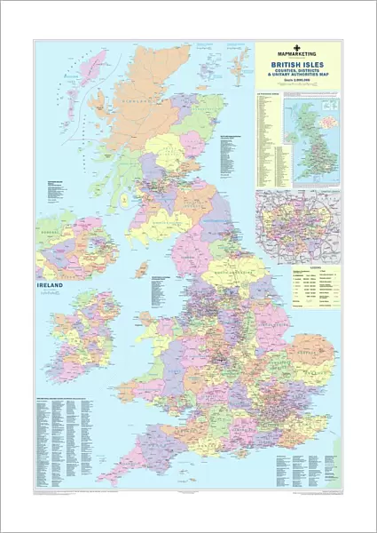 British Isles Counties, Districts and Unitary Authorities Map
