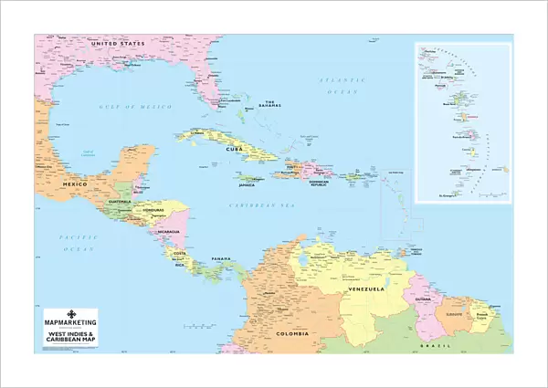 West Indies and Caribbean Map